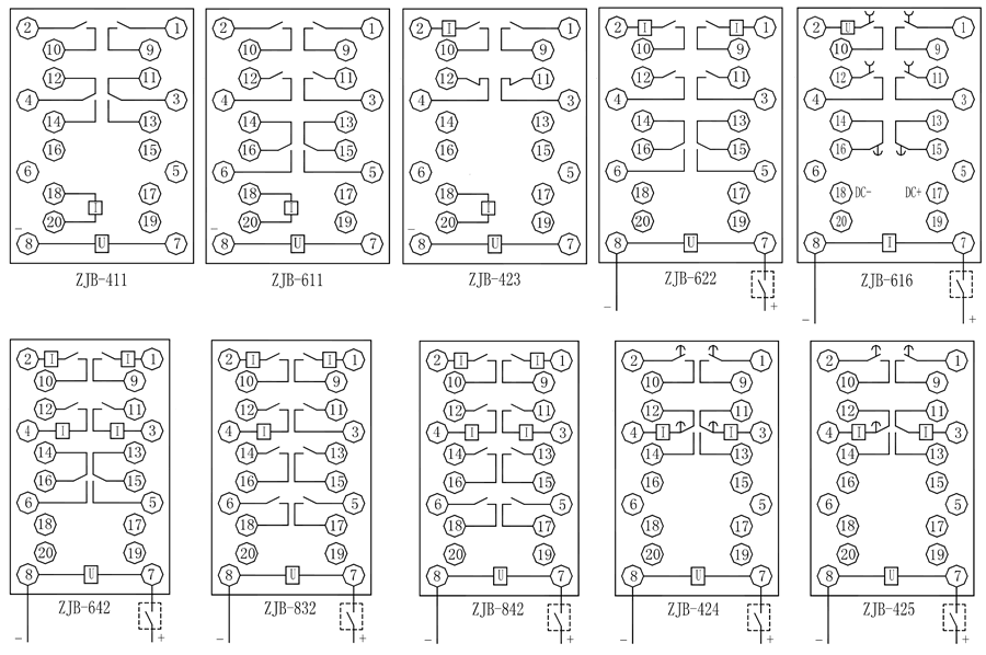 ZJB-432保持中間繼電器內部接線圖