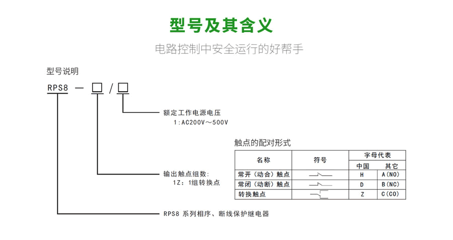 RPS8相序、斷線保護繼電器型號及含義